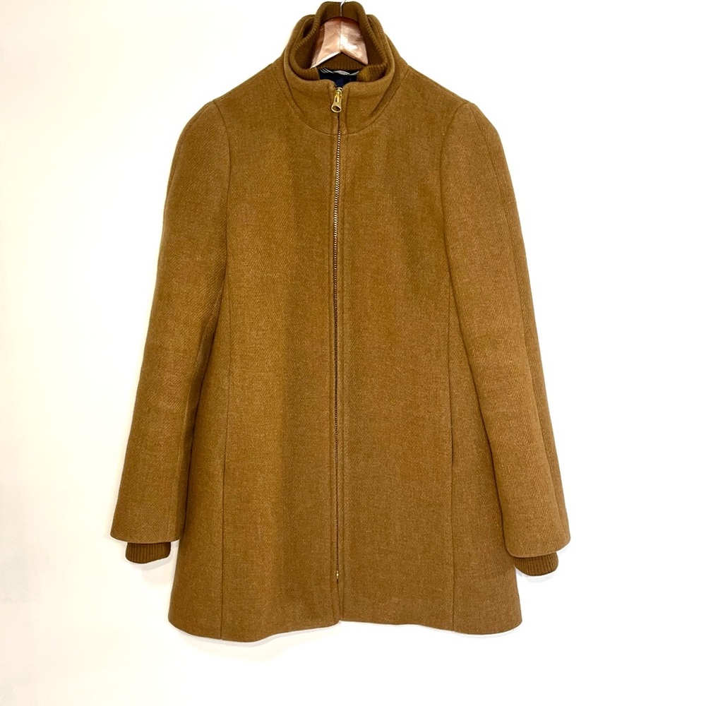 J. Crew Lodge Stadium Coat Italian Wool blend camel brown heavy warm pockets 2 - Picture 3 of 10